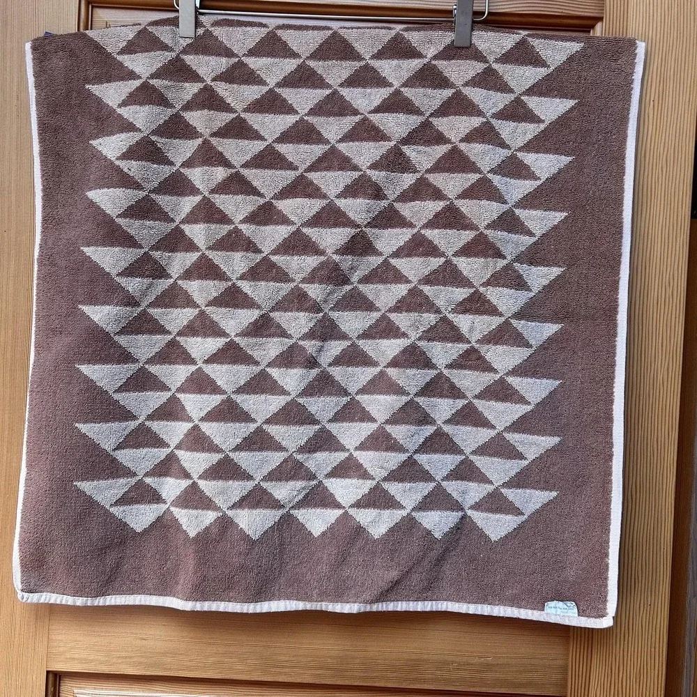VTG 70s Yves Saint Laurent YSL Luxury Bath Towel Logo Brown/Beige Geometric Mod